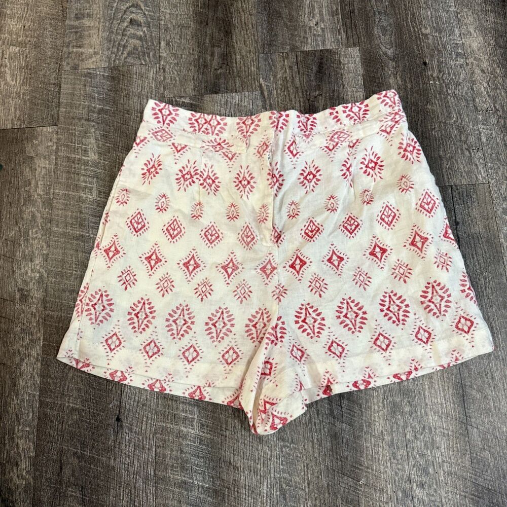Artisan NY Cream Pink 100% Linen Geometric Block Print Shorts Small